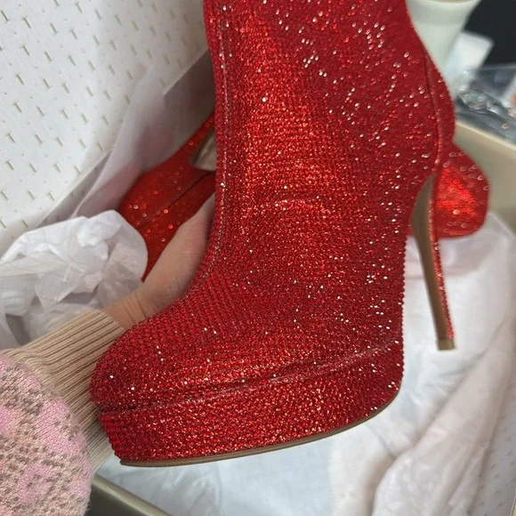 Thalia Sodi Women's Chiara Platform Dress Booties Red Lurex Glitter Ankle Boots - Picture 5 of 6